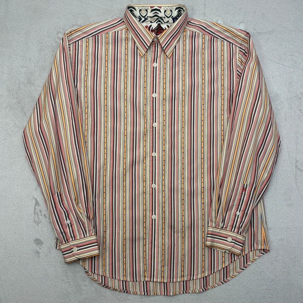 Robert Graham Striped Flip Cuff Shirt 2XL XXL textured brown/orange